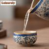 70ml Chinese Blue and White Ceramic Teacup Beige Ru Kiln Porcelain Meditation Cup Small Tasting Master Cup Enamel Color Tea Bowl