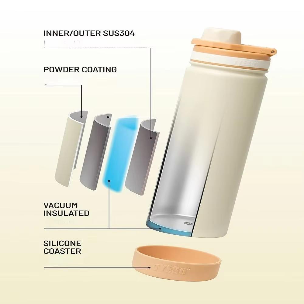 TYESO 750ML Portable Sports Cold Water Bottle with Non-slip Thick Sleeve Leakproof Outdoor Drinking Cup for Daily Use