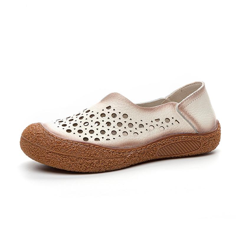 Новые балетки с круглым носком и V-образным вырезом, женские перфорированные мокасины, женские мокасины ручной работы из натуральной кожи, женские мягкие туфли для вождения