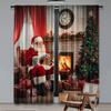 2 шт. Шторы Санта-Клауса. Старый Санта-Клаус сидит дома в рождественскую ночь и читает письмо возле дерева. Гостиная, спальня.