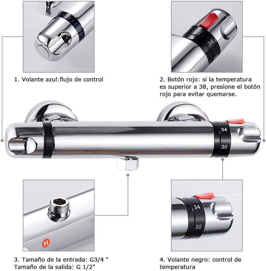 Смеситель для душа термостатический настенный для горячей и холодной воды, душевой кран, клапан регулировки температуры