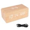Desk Table Clocks Wooden Digital Alarm Clock Wooden Desk Digital Clock LED Display Temperature Phone Chargers Wireless Charger