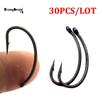 30PCS Coated Carp Fishing Hooks High Carbon Steel Fishhooks Matt Black Barbed Curve Shank Gripper Style Sharp Carp Hooks