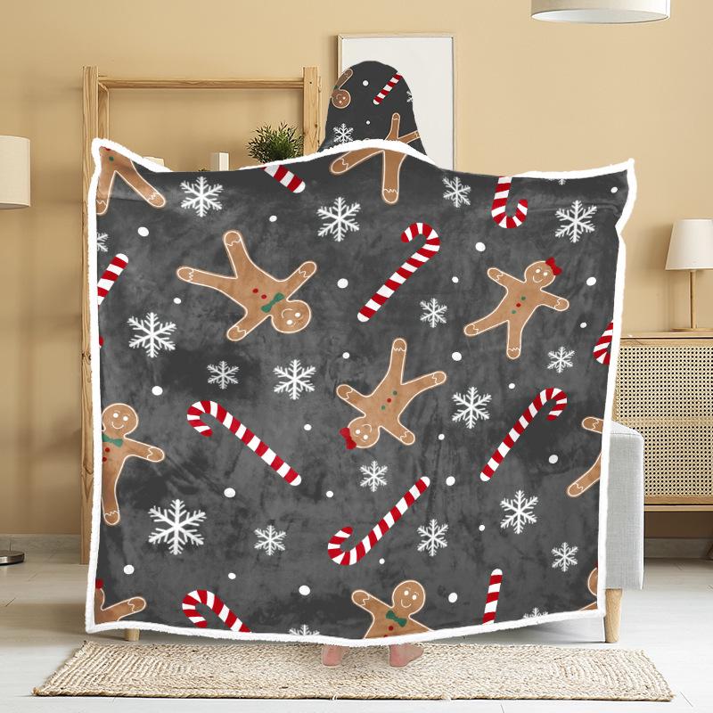 Christmas Festival Wearable Hooded Flannel Blanket Shawl