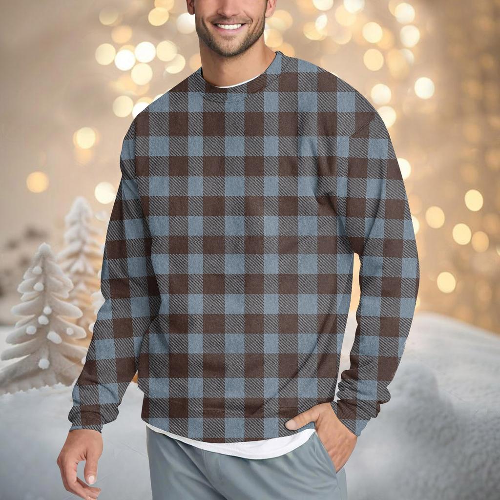 Мужская повседневная мода удобная клетчатая круглая горловина пуловер толстовка свитшот