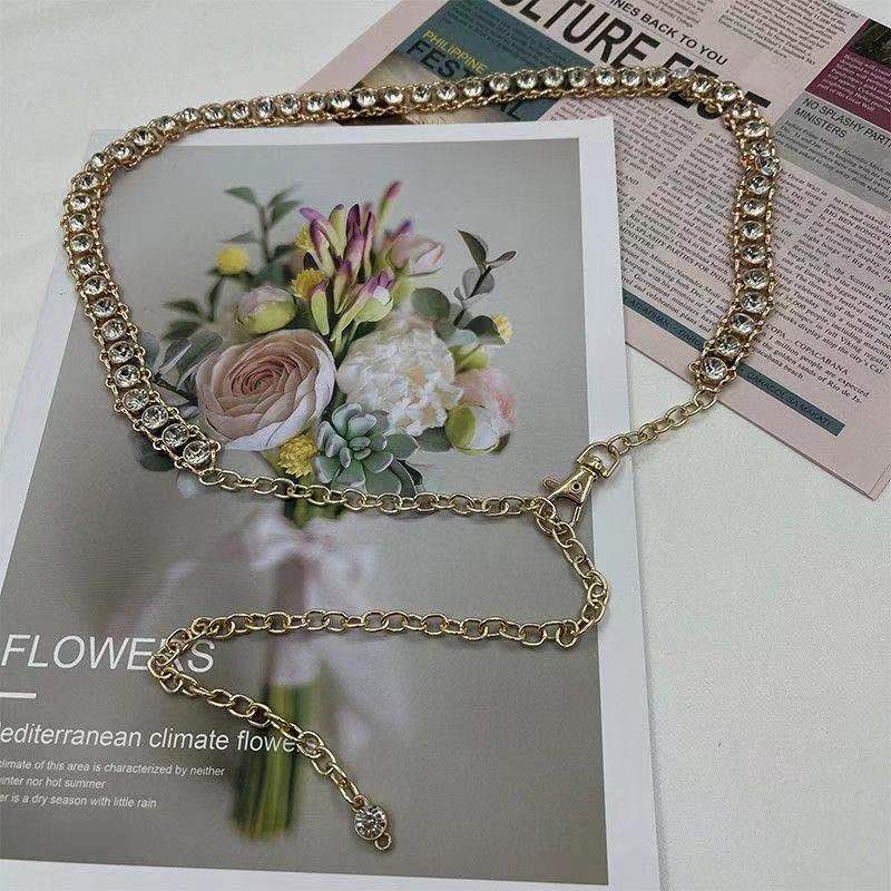 Корейская версия металлической цепочки со стразами, поясная цепочка для женщин, модная универсальная для пальто, свитера, юбки в клетку, ремень, поясная цепочка