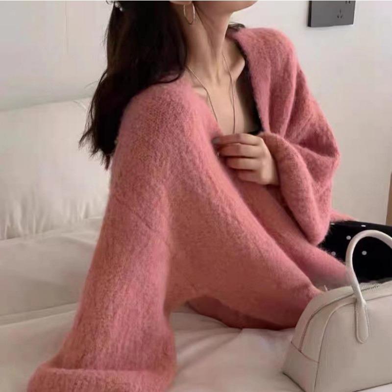 Korean Lazy Style Sweater Jacket for Women Autumn Winter Loose Alpaca Velvet Knitted Cardigan