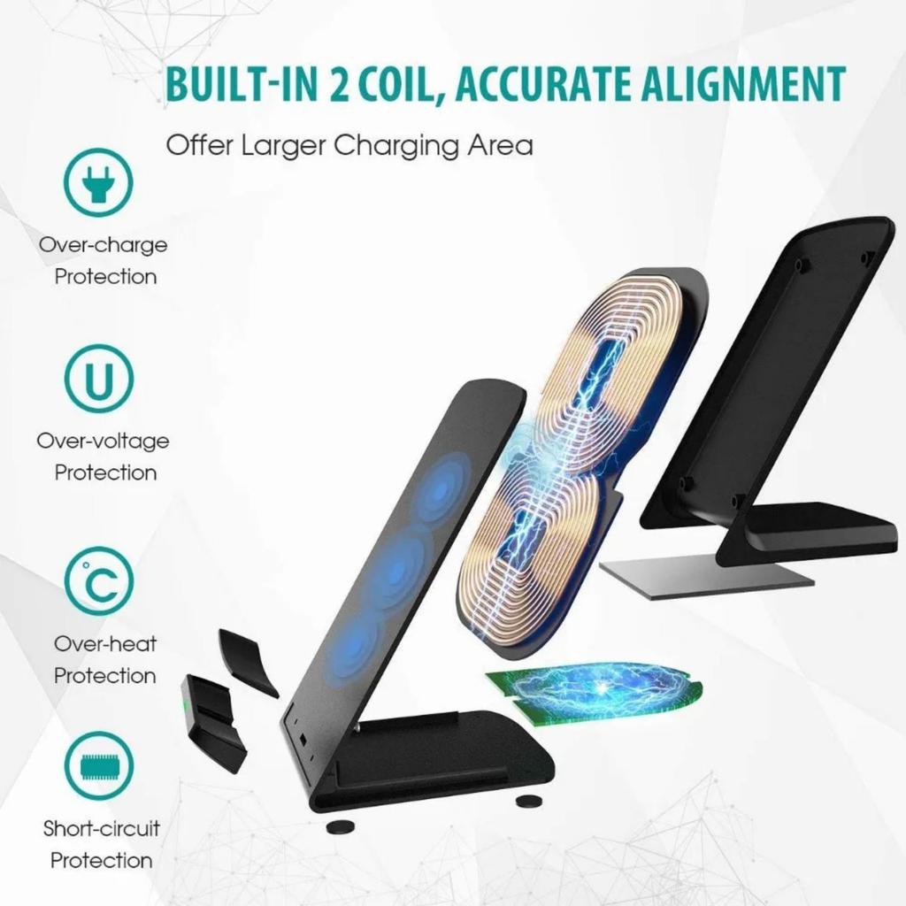 Vertical Wireless Charger 15w Fast Charger Dual Coil Horizontal and Vertical Desktop Phone Stand Wireless Charger Type-c