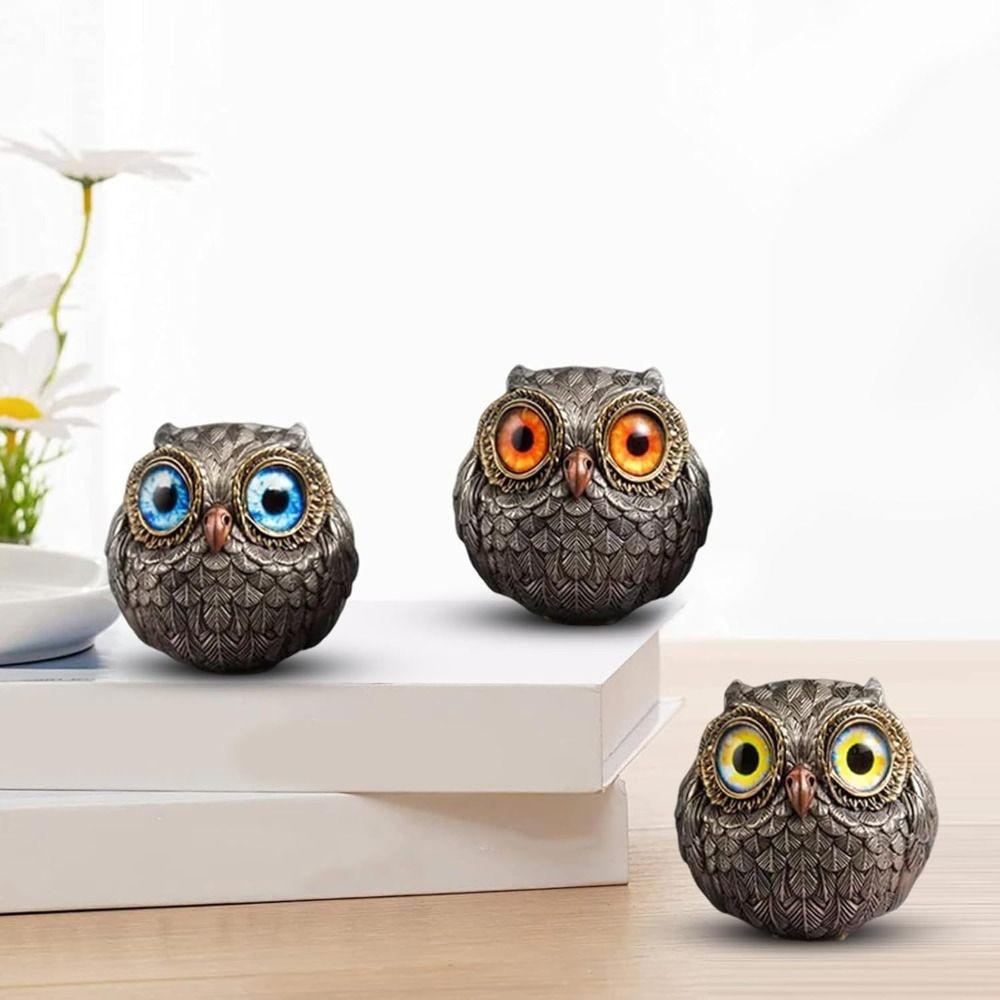 Lucky Owl Owl Mini Statue Realistic Owl Ornament Creative Owl Figurine Beads  Desktop Decoration
