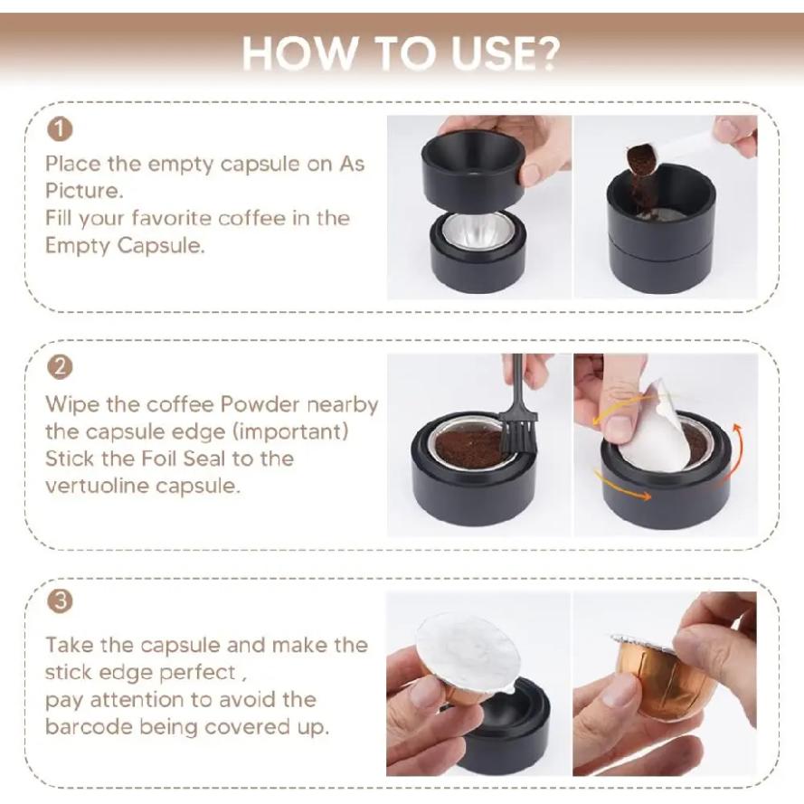 Reusable Vertuo Capsule Supplement Kit for Vertuo Line Capsules with 100 aluminum foil seals For reusable Vertuo Pod