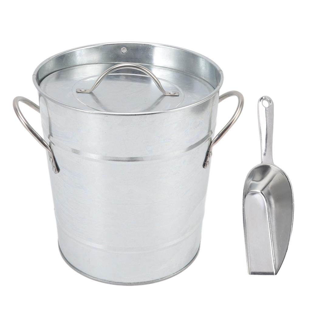Ice Bucket Round with Ice Shovel Galvanized Sheet Plastic Beer Chiller Bin for Bar Home