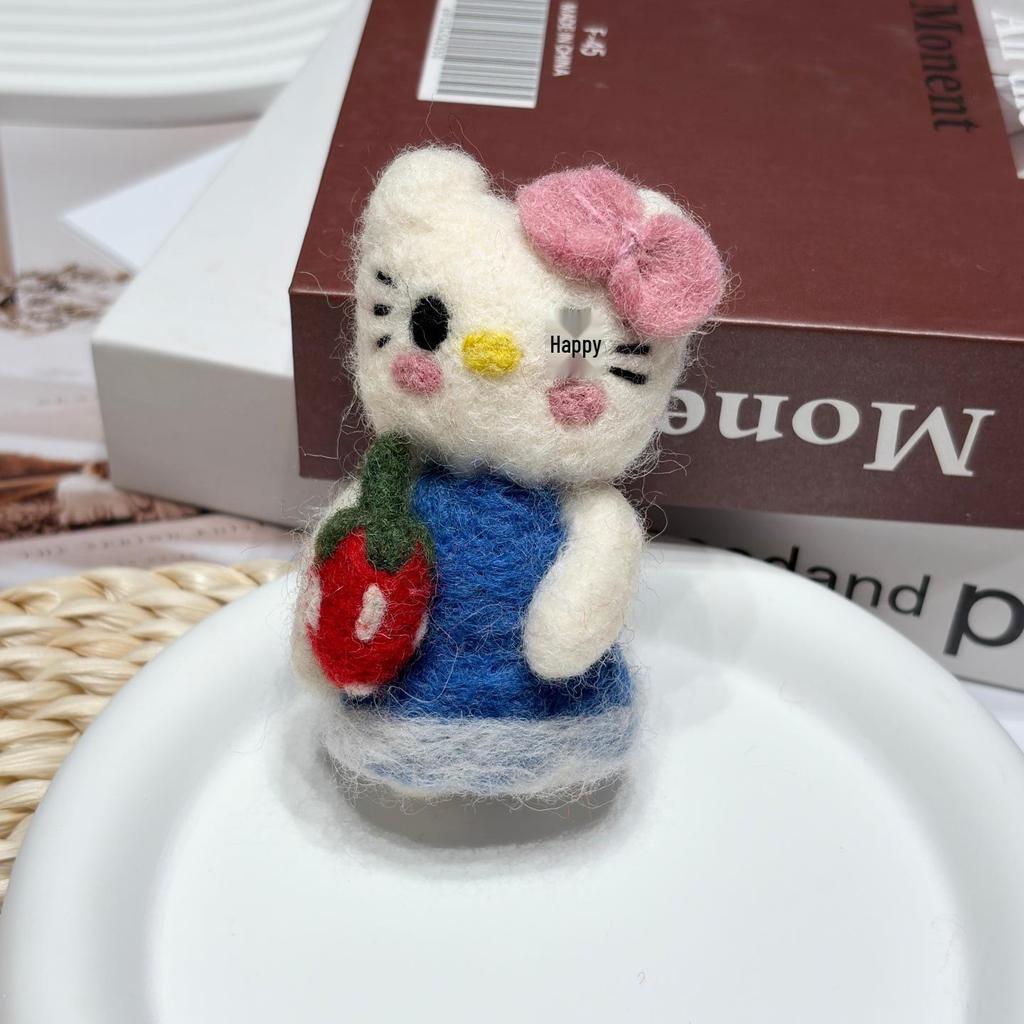 Handmade Wool Felt Cat Keychain Pendant - Cute Animal Bag Charm