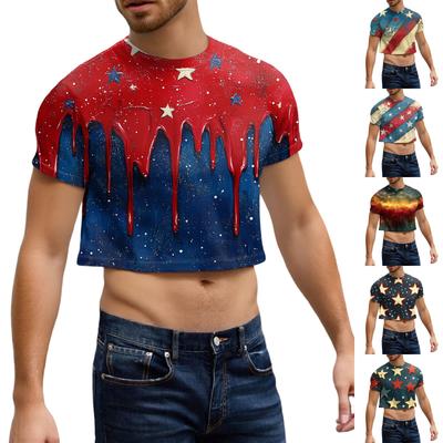 Мужской полукрой повседневный пляжный топ с круглым вырезом и короткими рукавами