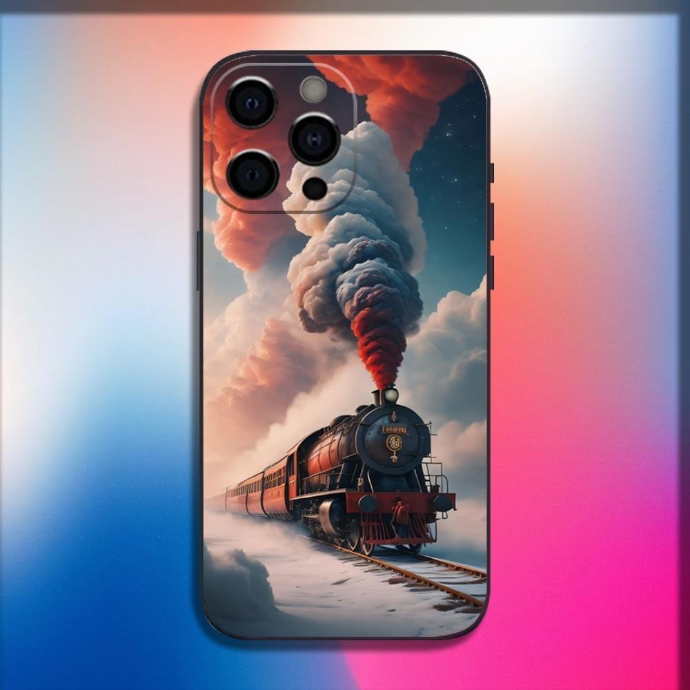 Классический паровоз Железная дорога Чехол для телефона Для iPhone 16,15,14,13,12,11,Pro,X,XS,Max,XR,Plus,Mini Мягкая Черная Крышка