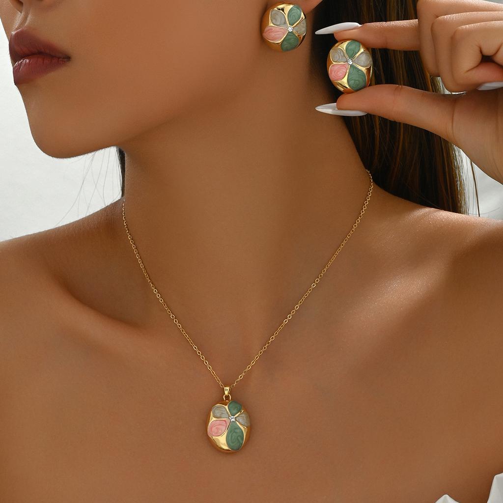 Простой женский комплект ювелирных изделий, персонализированные серьги с инкрустацией из драгоценных камней, ожерелье, универсальная промасленная цепочка для ключей