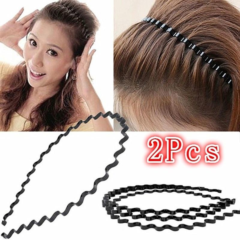 1/2 шт., модная черная волнистая спортивная повязка на голову для девочек, симпатичное украшение для волос (Один размер, черный цвет)