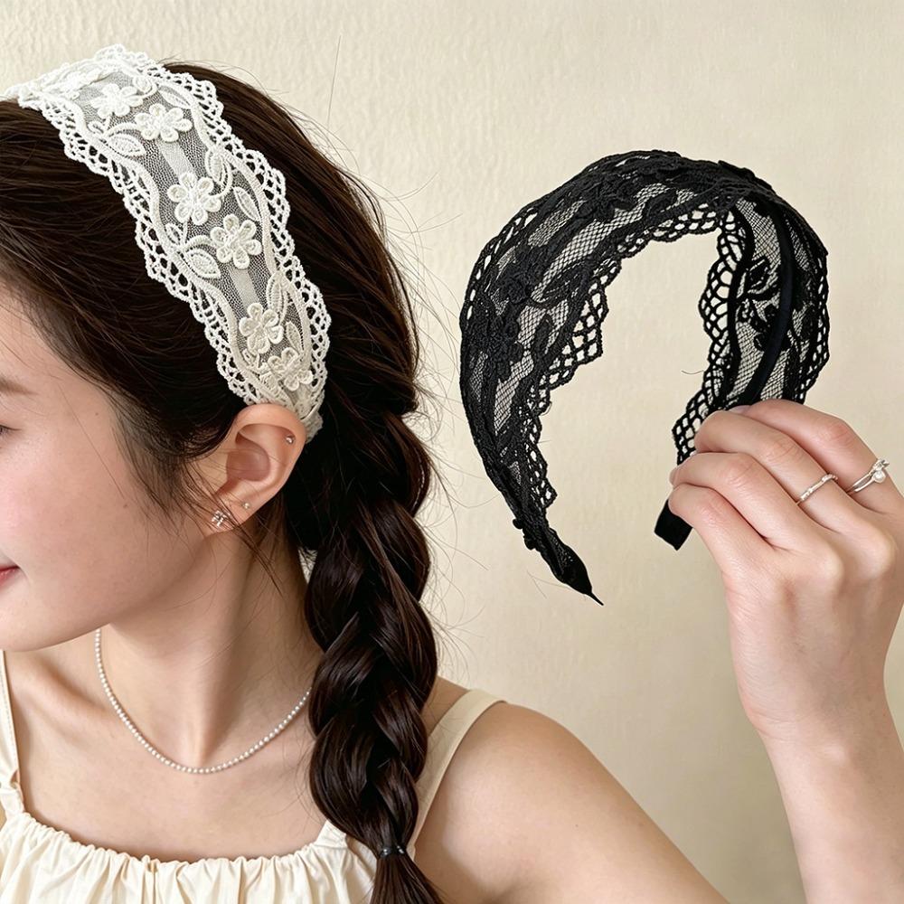 Sweet French Lace Headband Non Slip Hair Accessories Vintage Wash Face Hair Band  For Women Girls