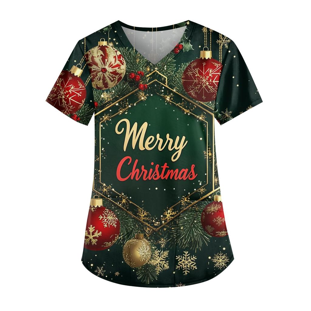 Рабочая форма больших размеров с принтом, топы для женщин, забавные футболки с v-образным вырезом и короткими рукавами, рабочая одежда, футболка с карманами