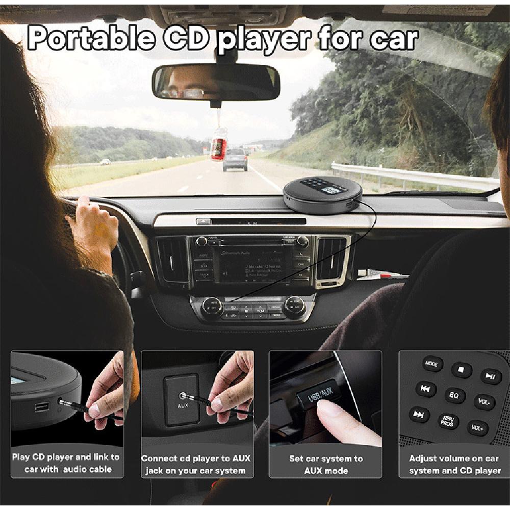 Портативный CD-плеер со встроенными стереодинамиками, Bluetooth 5.1, перезаряжаемая батарея 1500 мАч, поддержка воспроизведения CD/MP3/USB, защита от скачков, настройки эквалайзера