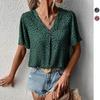 Women's Fashion Casual Leopard Print Short Sleeve V-Neck Blouses & Shirts