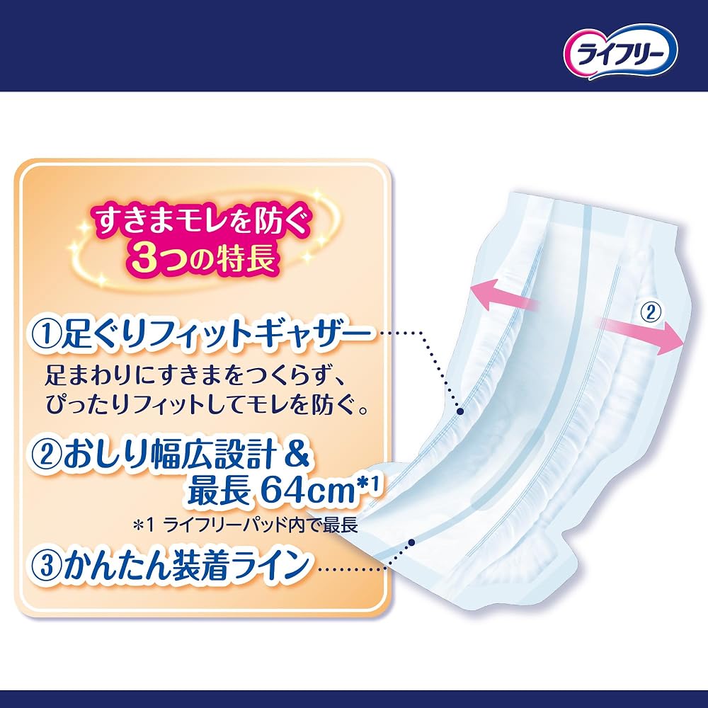 Lifree [Case Sale] Tape-type Incontinence Pads, Overnight Protection, Super Plus, 8-time