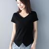 Black V-Neck Irregular Hem Short-Sleeve T-Shirt - 2022 Korean Fashion