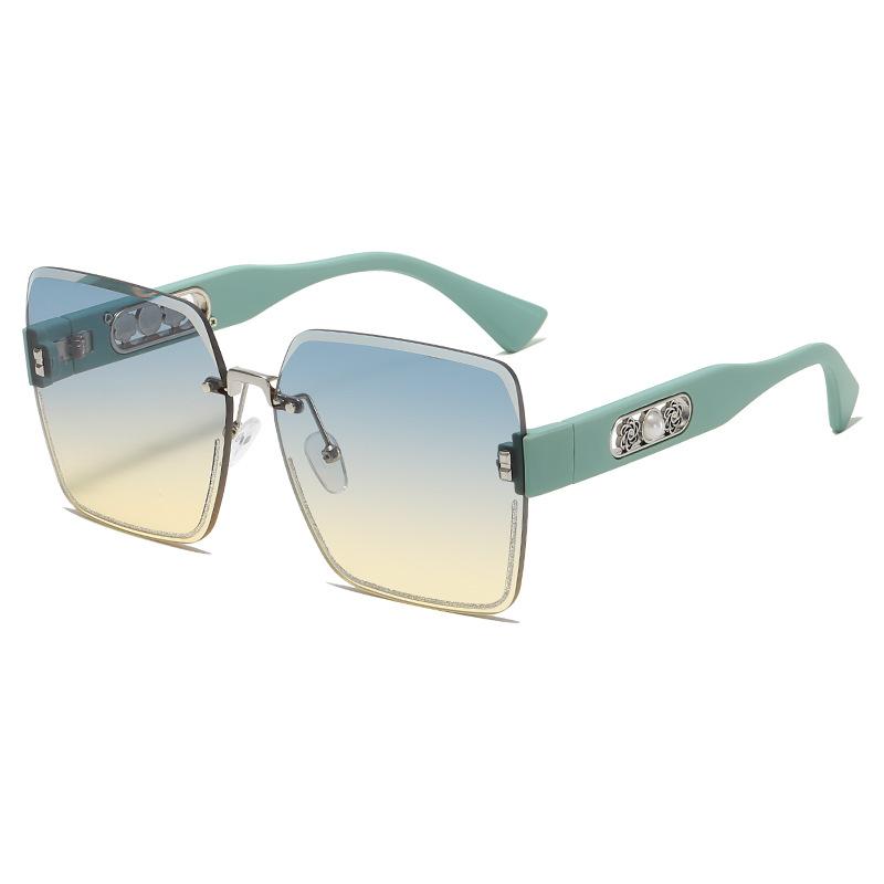 Солнцезащитные очки без оправы с отделкой Модные квадратные с большой оправой Коричневые солнцезащитные очки Женские Высококлассные Жемчужные очки