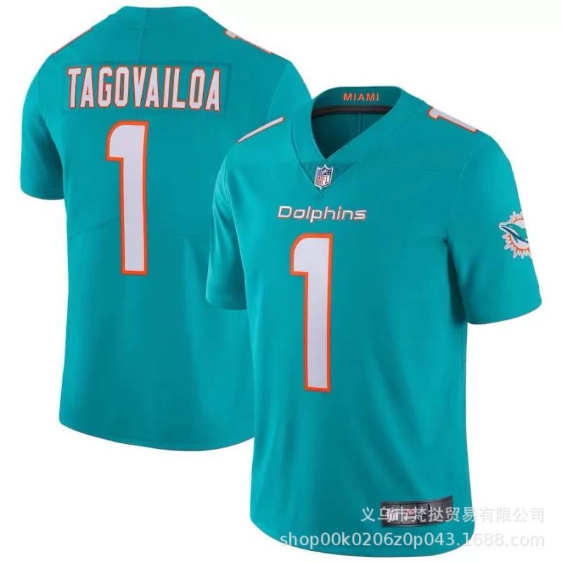 Футбольная форма Miami Dolphins NFL 10 Хилл 17 Уоддл 1 13 Бело-синяя с коротким рукавом Хлопок V-образный вырез Спортивная одежда Мужская Женская