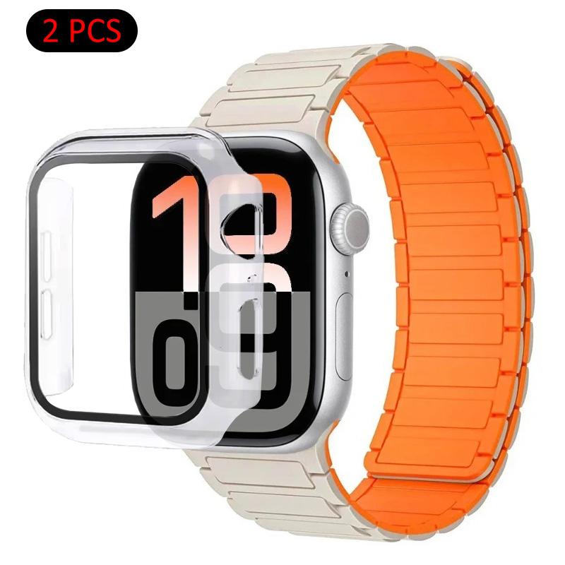 Силиконовый ремешок+Чехол для Apple Watch Ultra 3/2/1 49 мм 11 10 46 мм 42 мм Магнитный ремешок iWatch 9 8 7 45 мм 41 мм 6 5 SE 44 мм/40 мм Защитный чехол