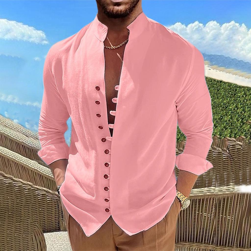 Новая мужская повседневная свободная рубашка из хлопка и льна в стиле ретро с длинными рукавами