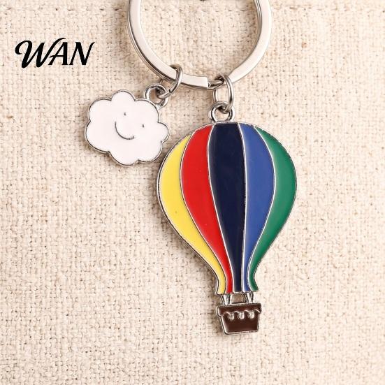 Alloy Keychain with Extension Chain Pendant Enamel Rainbow Hot Air Balloon Charm Key Oil Dripping Color Holder Smiling Cloud Decorative Backpack
