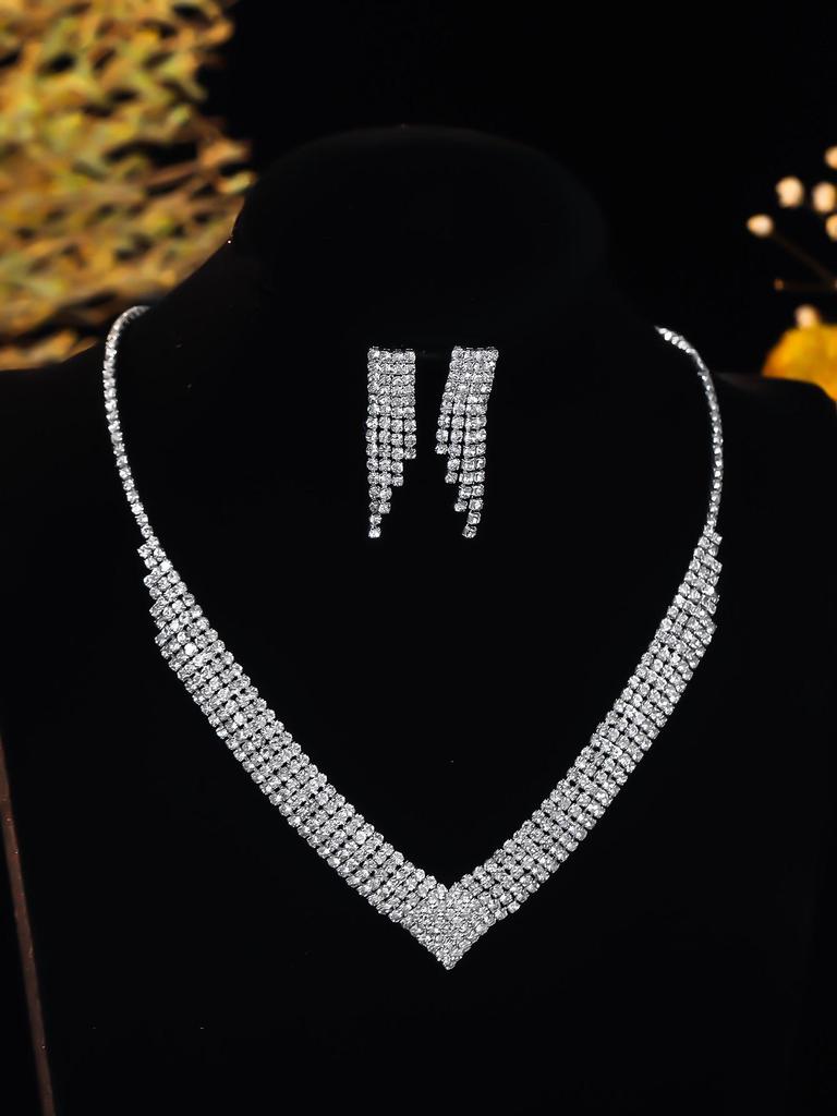 Luxury Bridal Zircon Flower Necklace & Earrings Set - Elegant Wedding Jewelry Accessories