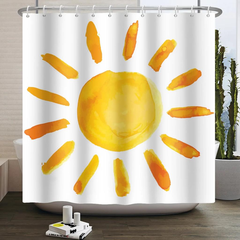 Geometric Line Round Color Block Shower Curtain Artistic Styling Simple Modern Polyester Shower Curtain Bathroom Decoration