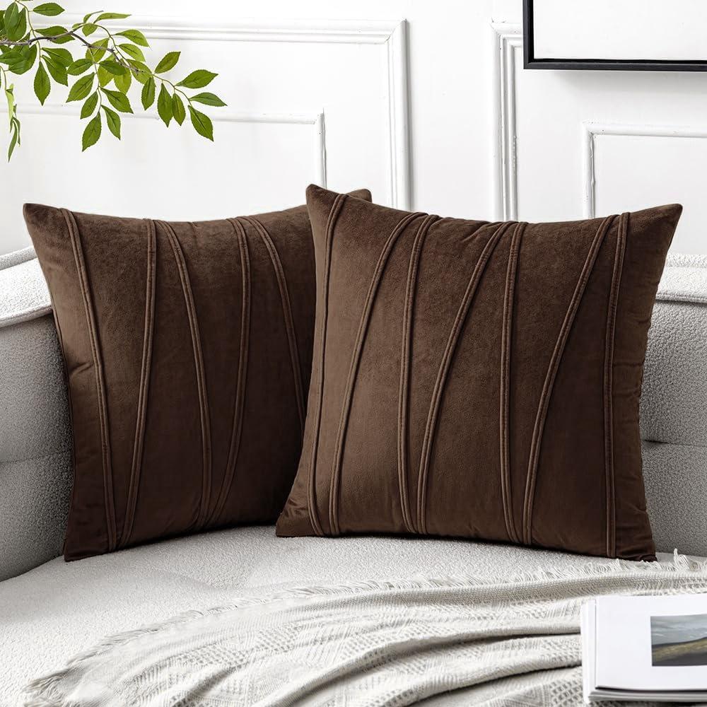 Modern Minimalist Velvet Throw Pillow Cover with Wavy Line Design, Solid Color for Sofa Couch Decorative Cushion Case 18x18 Inches Single
