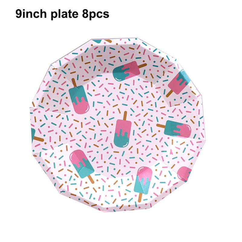 Мороженое День рождения Украшения Детские игрушки Baby Shower Одноразовая посуда Бумажные тарелки Стаканы Воздушные шары Флаги Товары для вечеринок