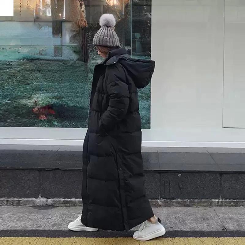 Супер длинная стеганая хлопковая куртка женская, новинка 2023 года, корейская модная парка выше колена, зимняя женская толстая черная пуховая хлопковая куртка