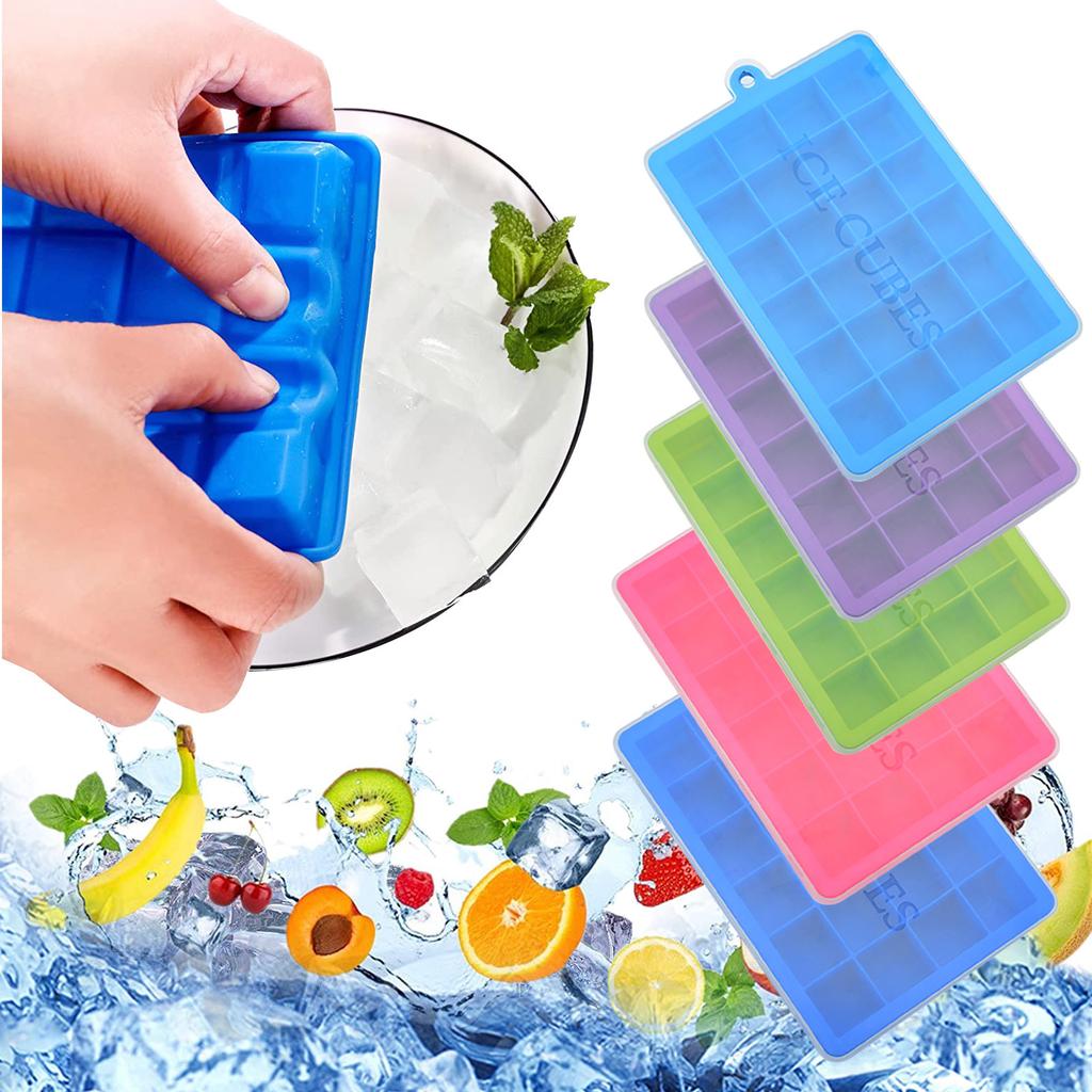 Силиконовые формы для кубиков льда, силиконовые формы для формочек для кубиков льда с крышкой для морозильной камеры, съемные и штабелируемые, 24 кубика льда на лоток