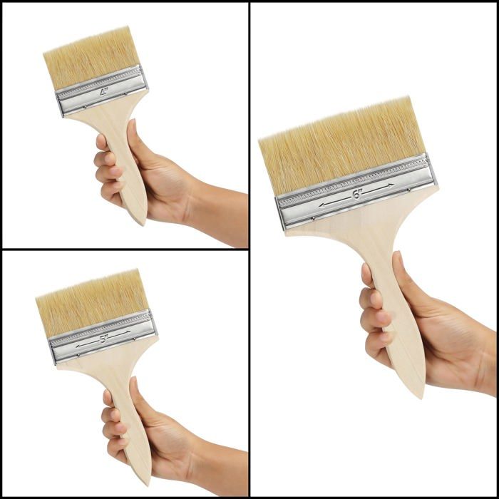 Lot de 6 pinceaux plats peinture (2x10,16 / 2x12,7 / 2x15,24 cm) - Manche bois, poils synthétiques