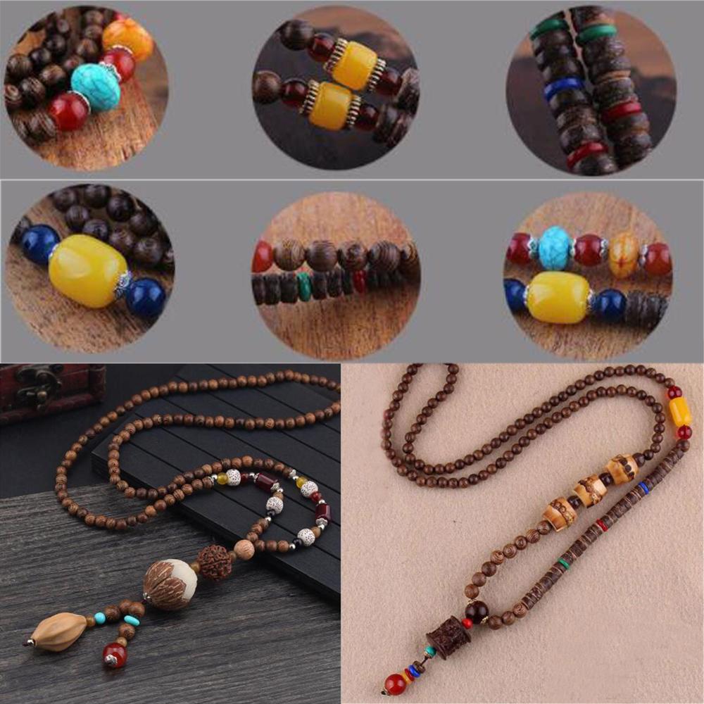 Мужской талисман удачи Этнические украшения Вечеринка Ручная работа Узор из перьев Непал Ожерелье Буддийская мала Деревянные бусины