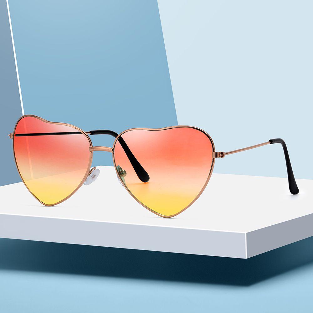 Women Ocean Lenses Outdoor Goggles Heart Shaped Sunglasses Metal Frame Gradient Sun Glasses