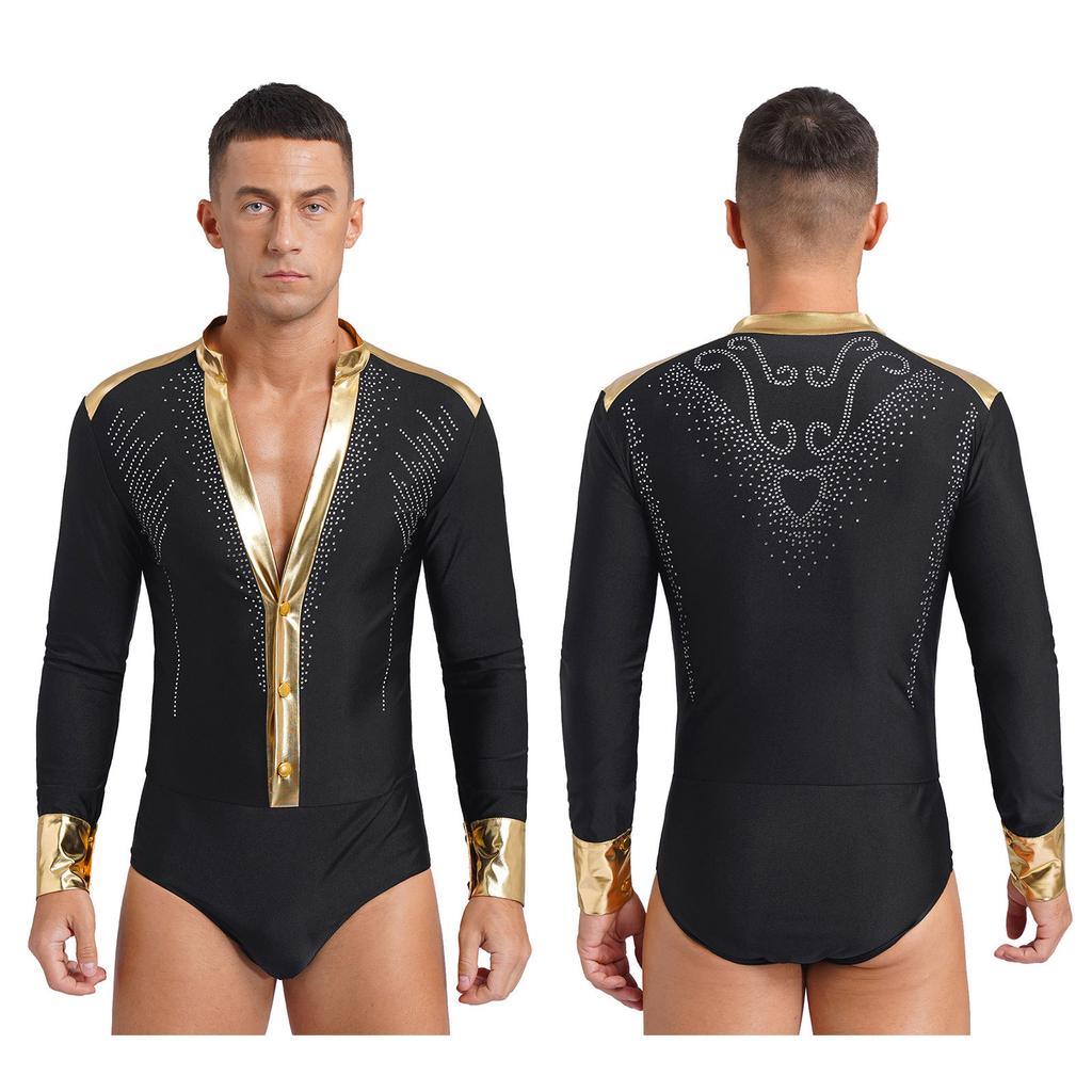 Мужской трико для фигурного катания и танцев с глубоким V-образным вырезом, боди для современного джаза, танго, самбы, ча-ча, румбы, костюм для бальных выступлений