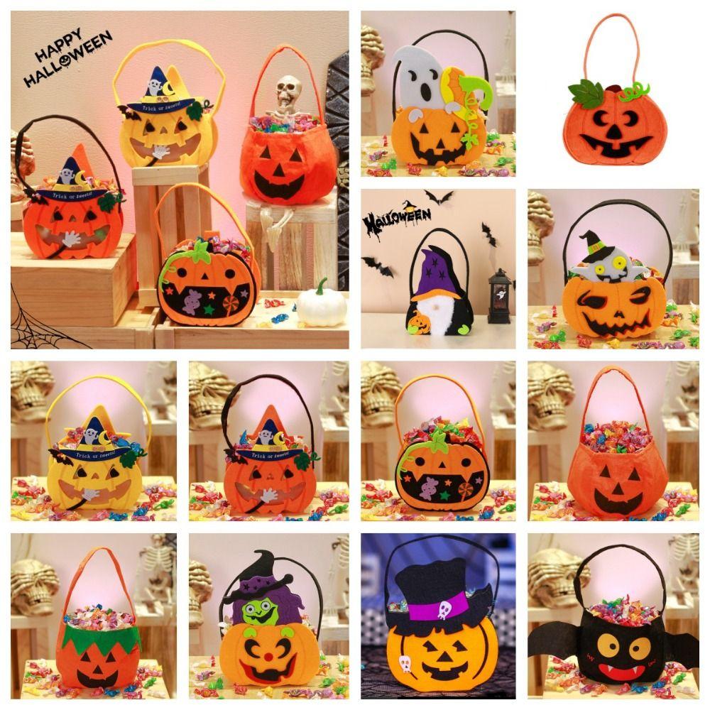 Trick or Treat Pumpkin Candy Bucket Non-woven Halloween Wool Felt Bag Funny   Party