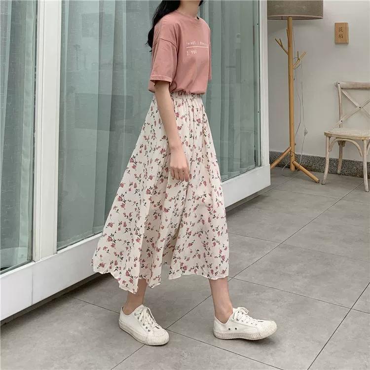 Skirt A-line Floral Fairy Super Fairy Forest Fairy Style Small Fresh and Thin Temperament Elastic Waist Long Skirt Summer