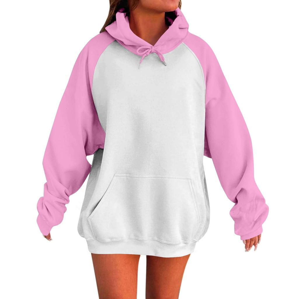 Женская мода повседневная толстовка с глубоким вырезом на плече с длинным рукавом и капюшоном в стиле пэчворк