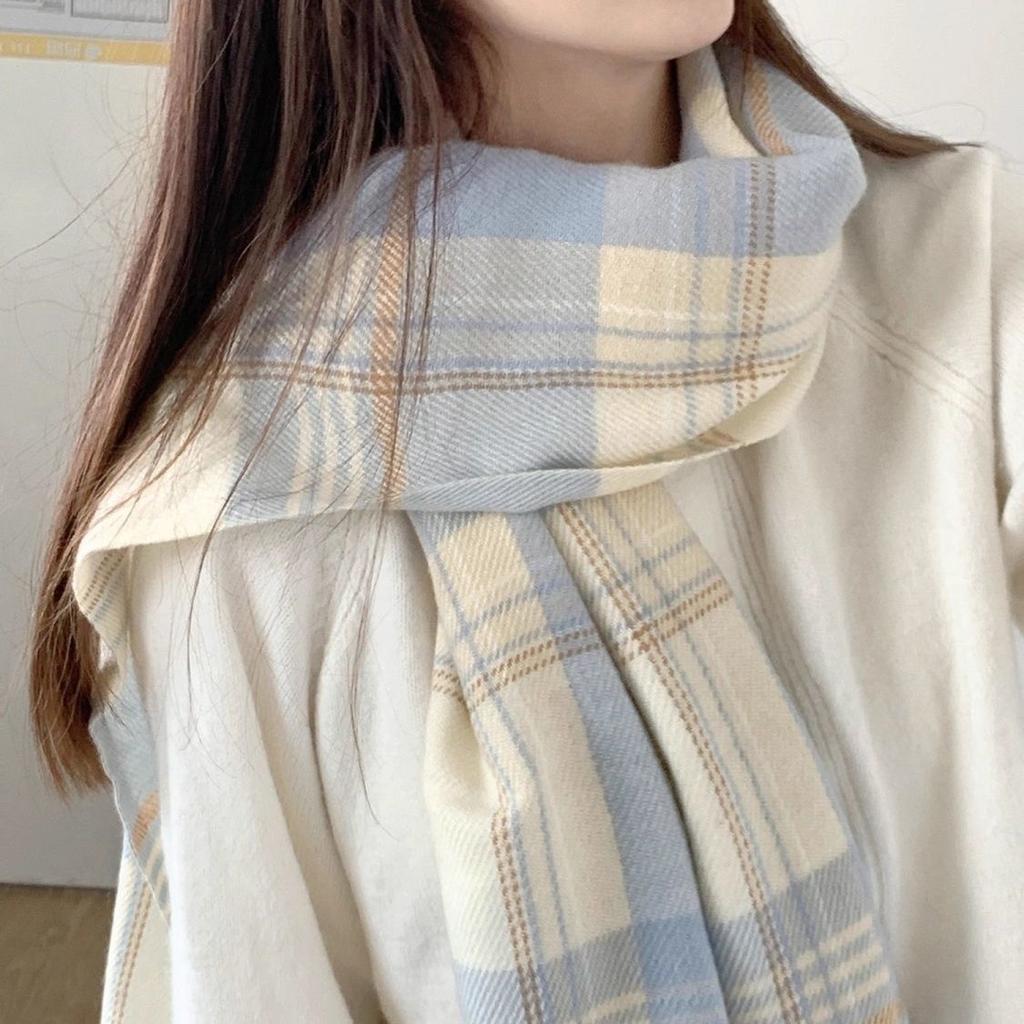 Plaid Scarf Women's Autumn and Winter Imitation Cashmere Shawl Versatile Fresh and Cute Campus Skin Friendly Student Korean Style Warm Scarf
