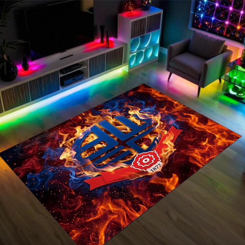 Bolton Wanderers FC Design Crystal Velvet Carpet Cozy Non?Slip Printed Rug For Bedroom Living Room Entrance