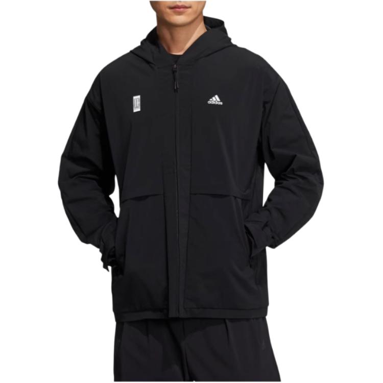 Adidas Спортивная повседневная куртка с логотипом с капюшоном, мужская верхняя одежда, черный H39259