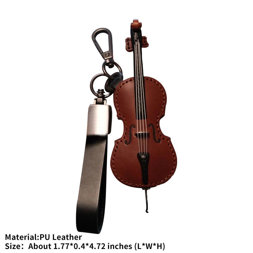 PU Leather Musical Instrument Keychain Creative Bag Pendant Mini Vintage Violin & Cello Keychain
