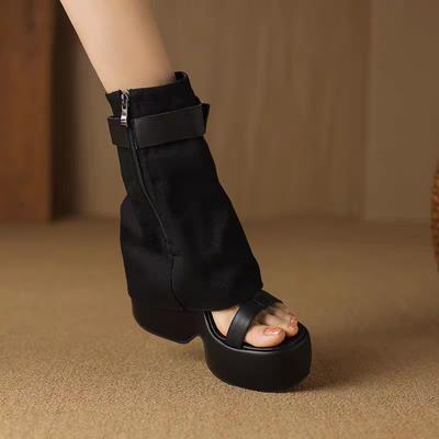 Модные 12-сантиметровые увеличивающие рост, миниатюрные римские сандалии на толстой подошве, новые летние кожаные ботильоны-губки на танкетке для женщин