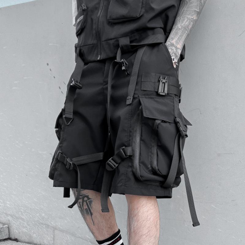 Мужские шорты-карго в уличном панк-хип-хоп стиле, тактические techwear, до колена, широкие штанины